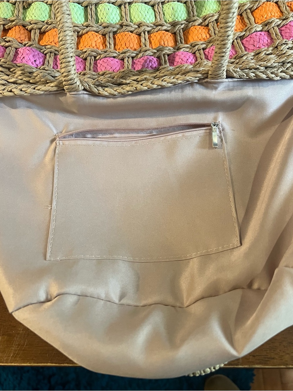 Multicolor Straw Woven Tote Bag Tassel Beach Summer Boho Pastel NWOT - Picture 6 of 6